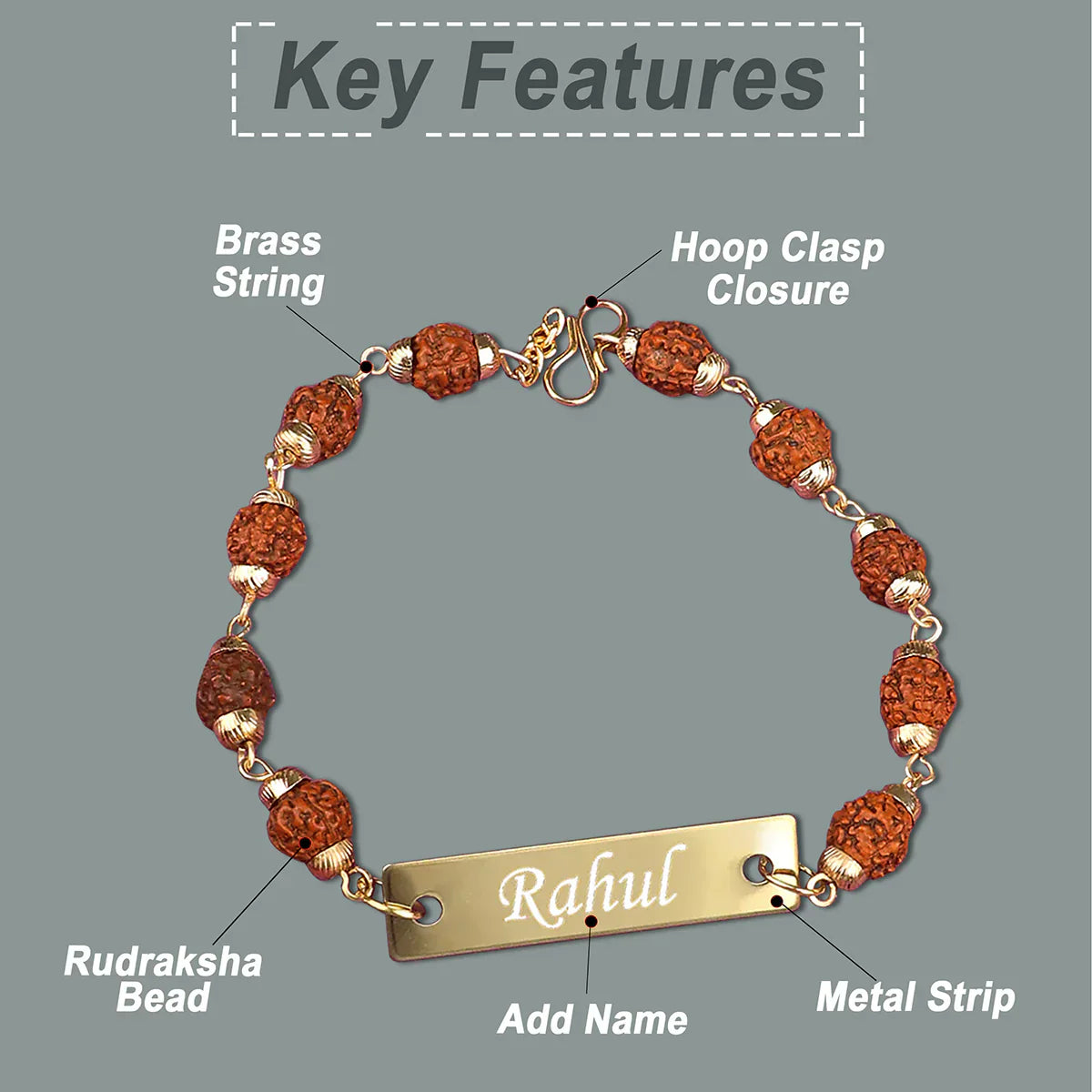 Metal Premium Rudraskha Rakhi with Name 2025 | Raksha Bandhan